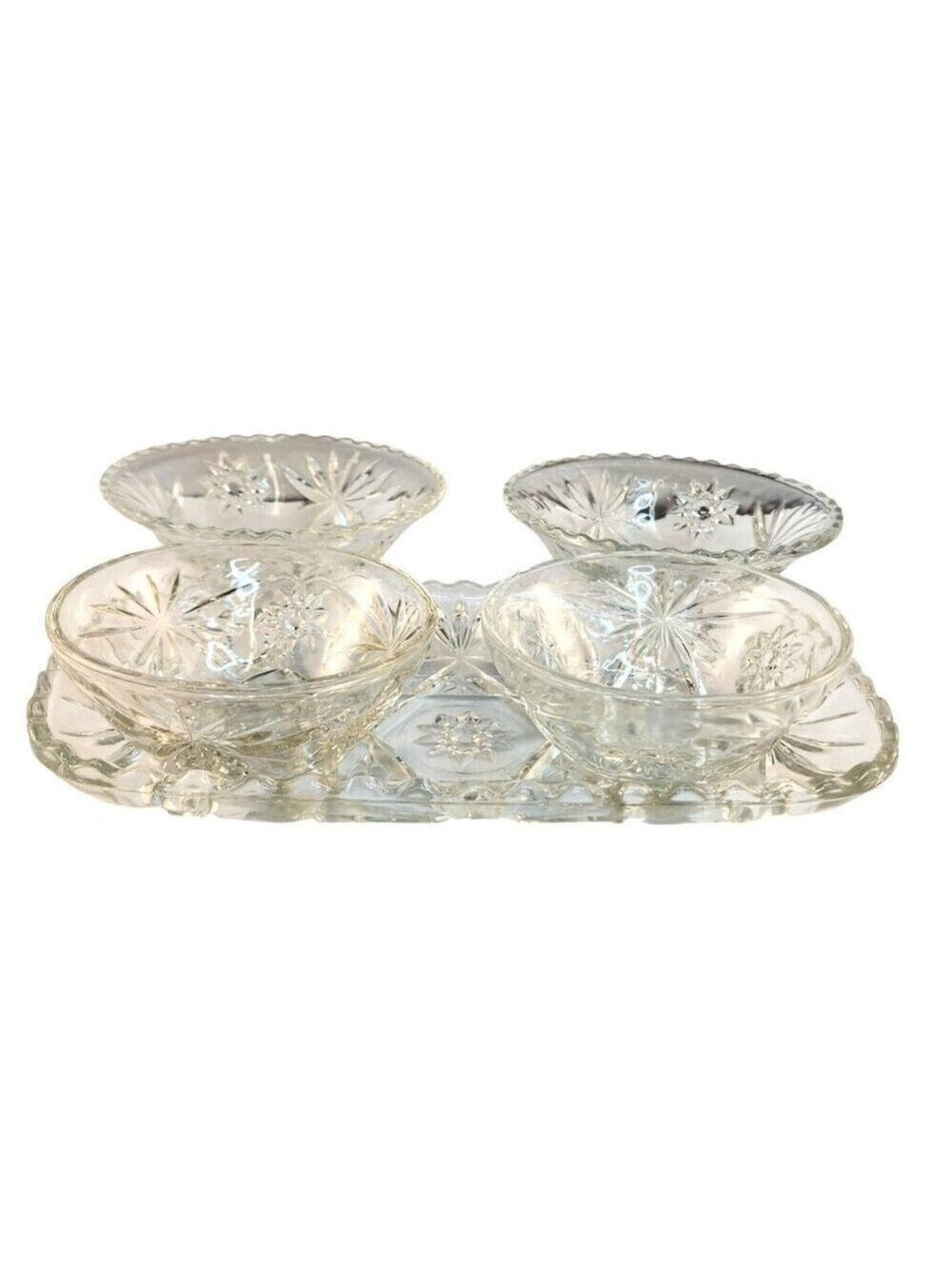 Vintage Serving Dish & 4 Matching Bowls Set Anchor Hocking Star of David Clear P
